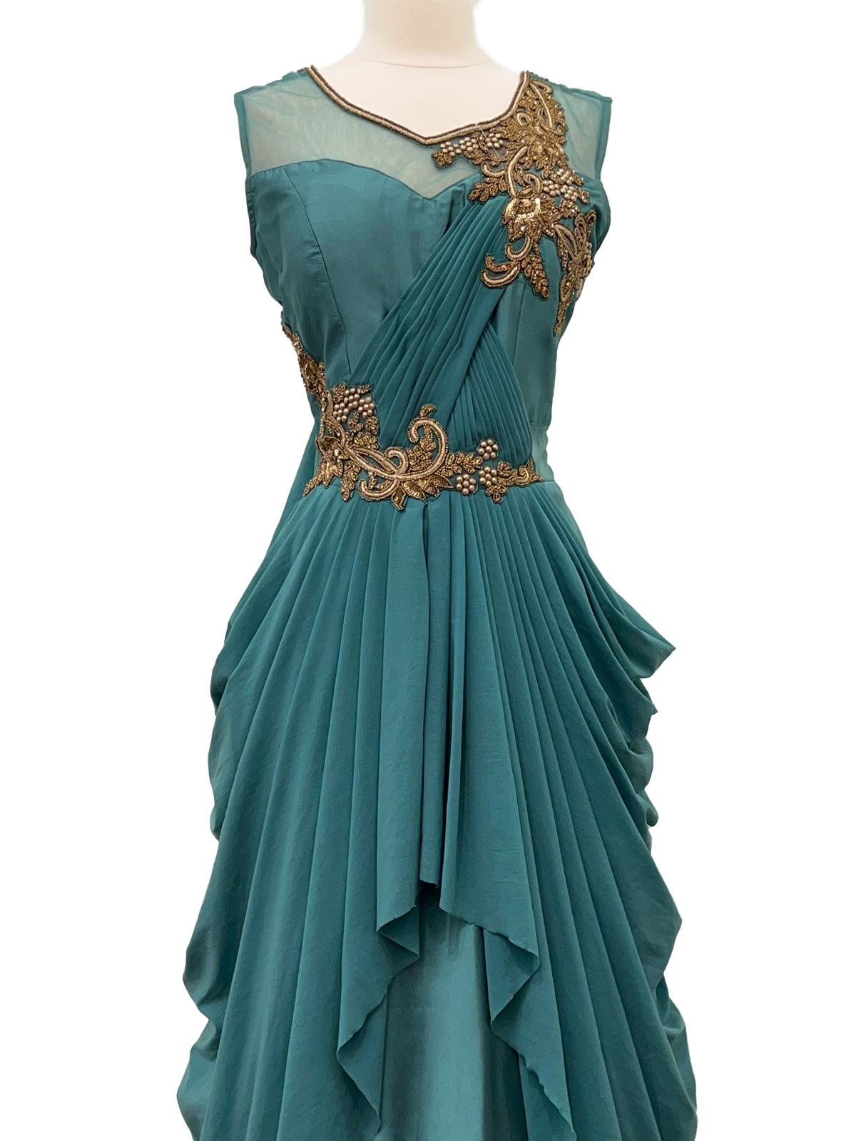 Sleeveless Turquoise &amp; Gold Gown