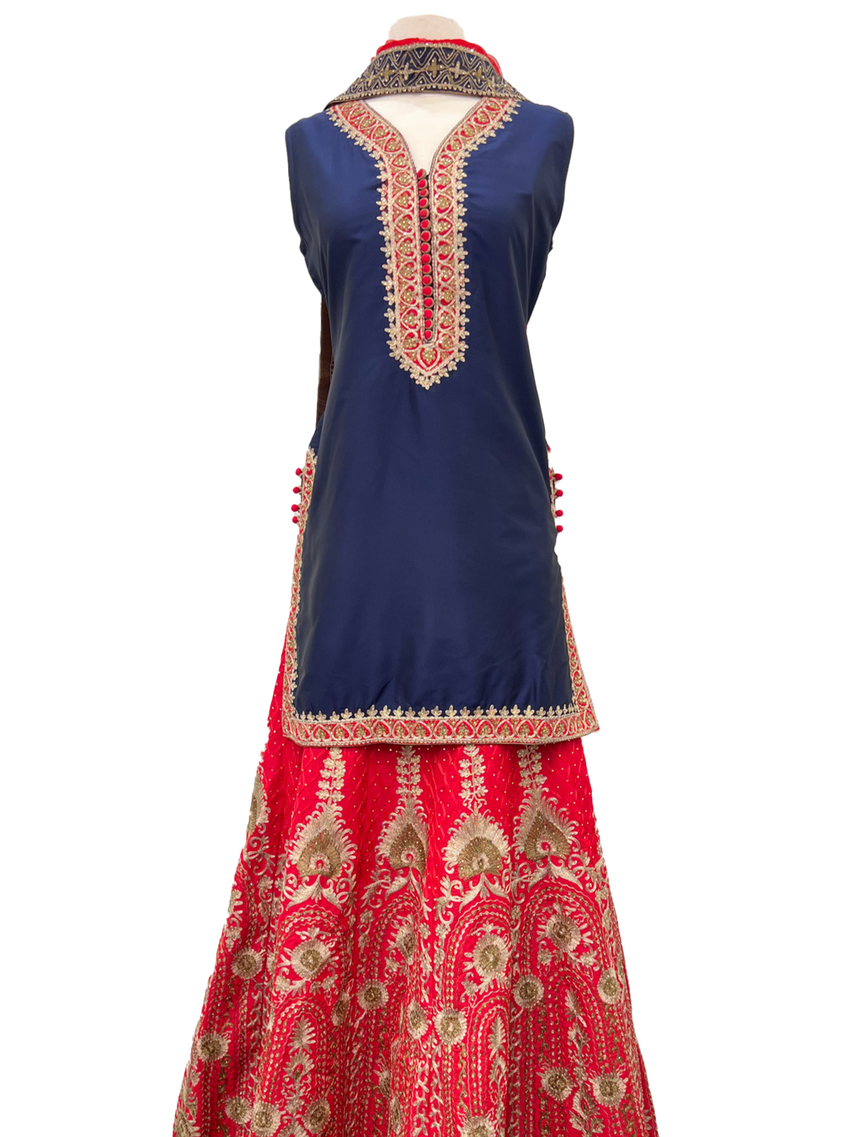 Navy Blue &amp; Red Punjabi Suit