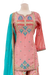 Pink & Blue Long Sleeve Silk Gharara