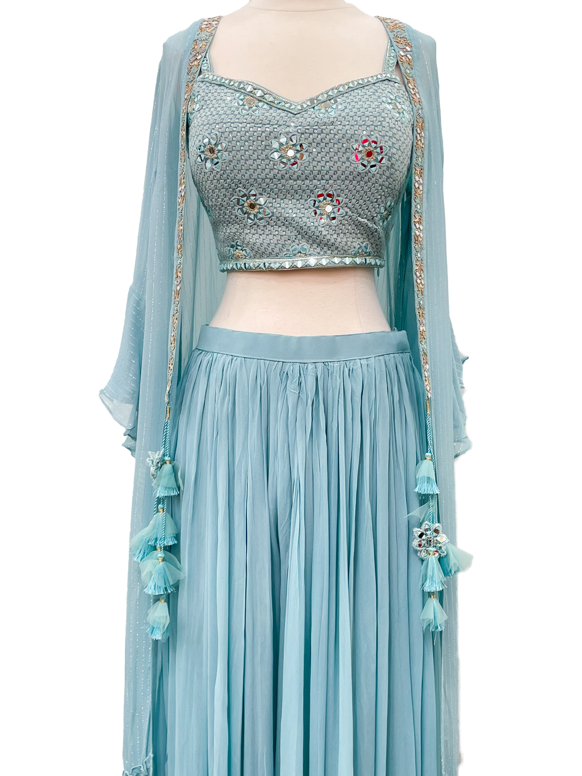 Blue Georgette Sharara Suit with Jacket