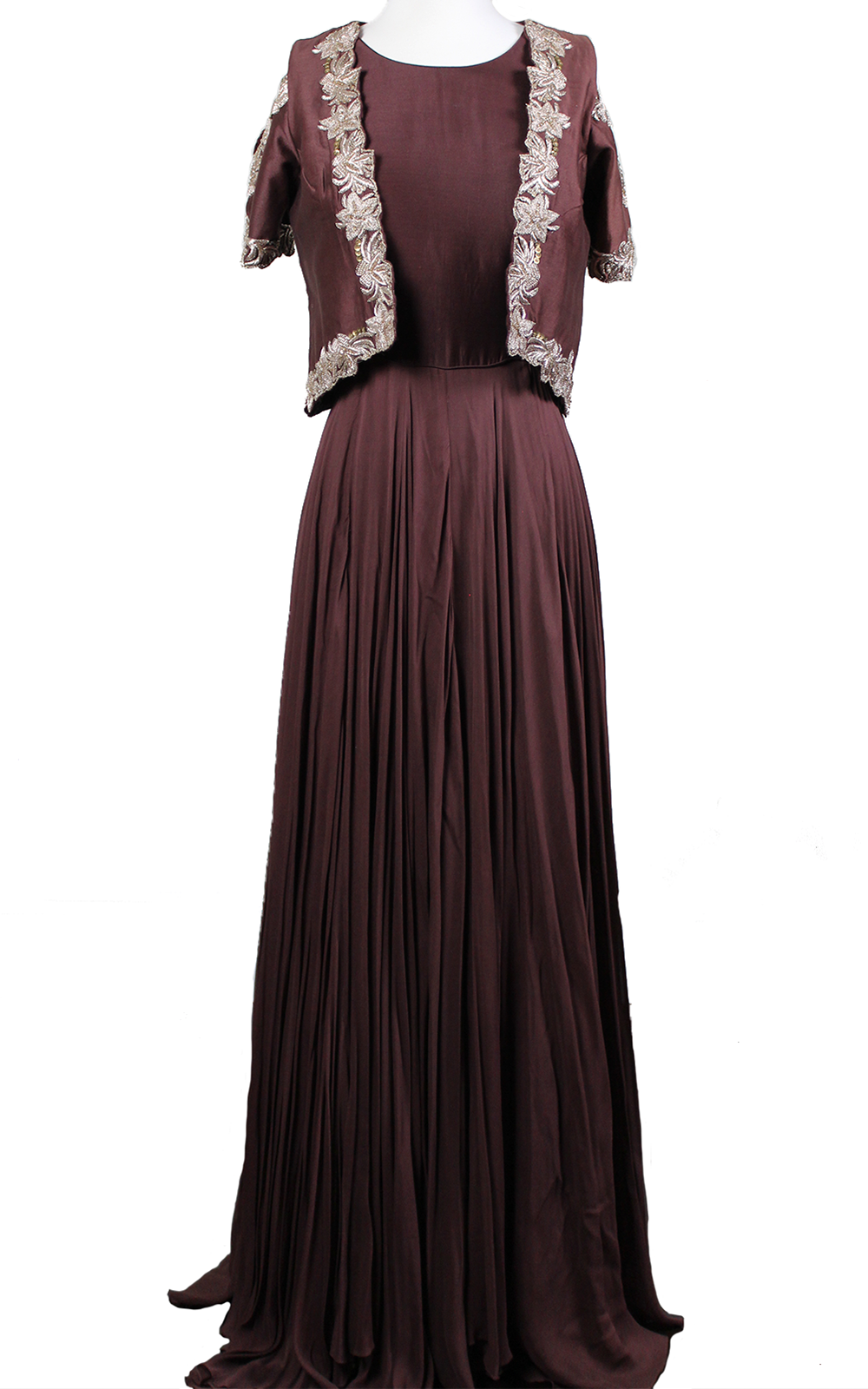 Burgundy Gown with Slit Jacket