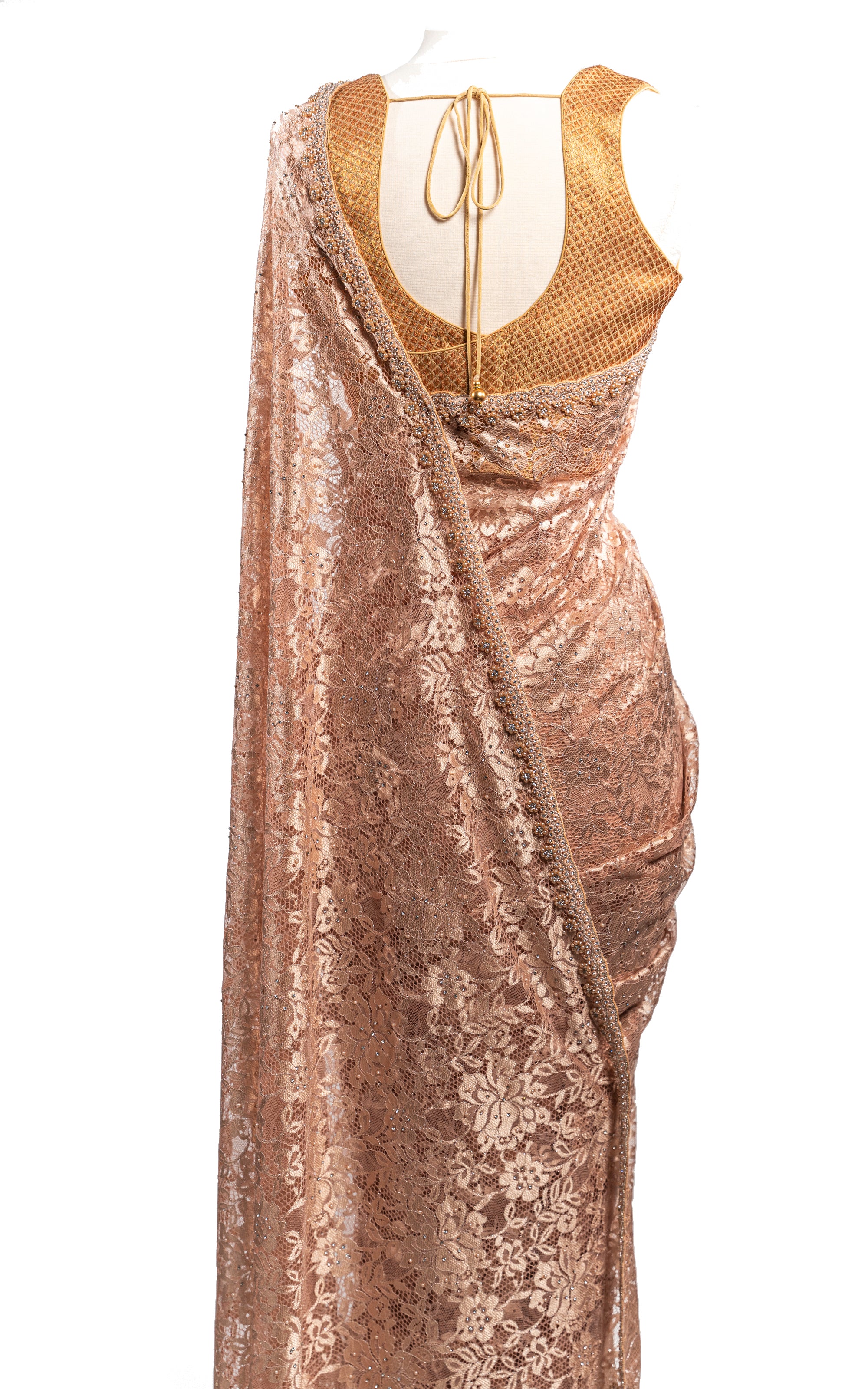 Rose Peach Lace Saree