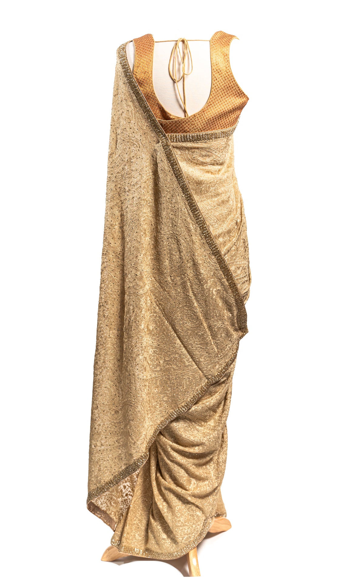 Gold Lucknowi Thread Embroidery Saree