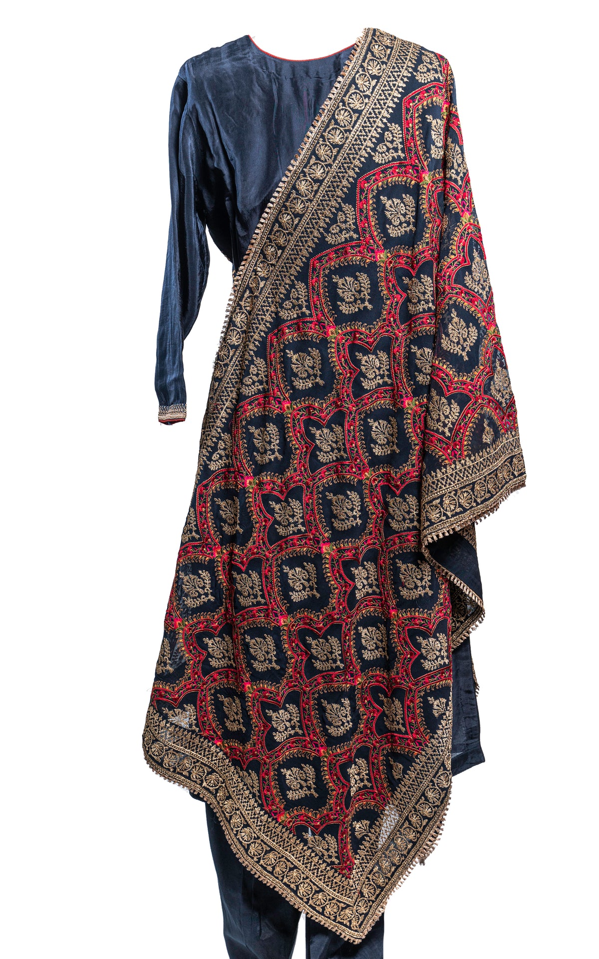 Deep Blue Sequins Pant Suit with Multi-Threaded Dupatta