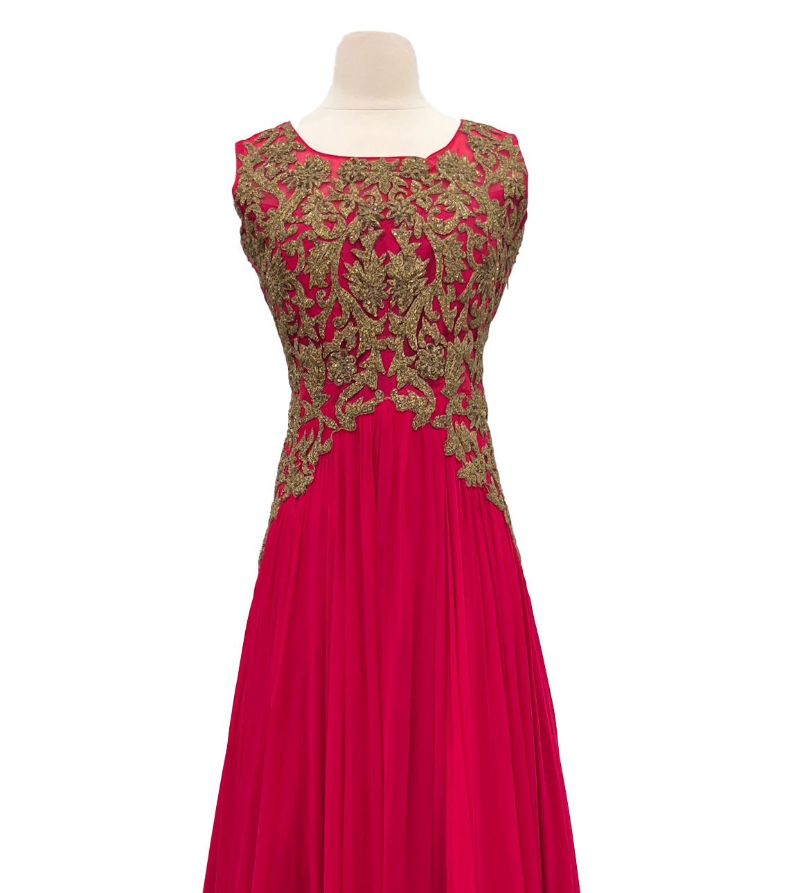 Red Gown with Gold Sequin Detail