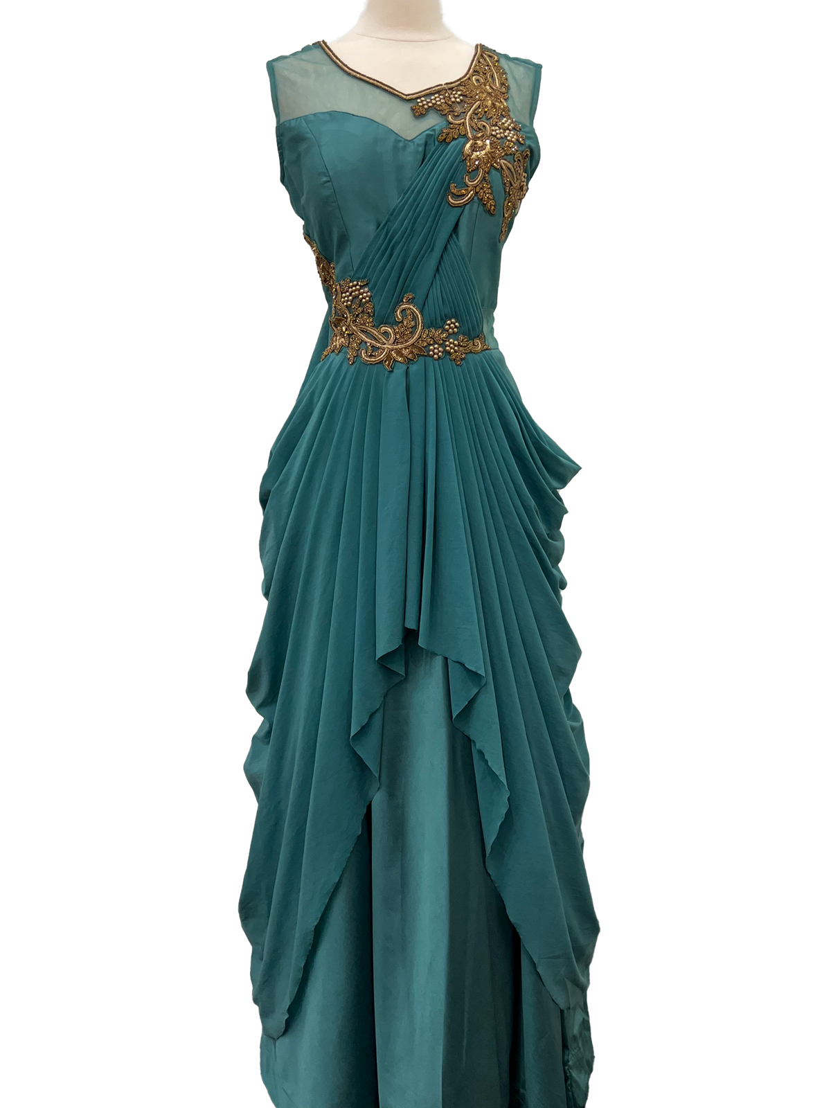 Sleeveless Turquoise &amp; Gold Gown