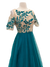 Turquoise & Beige Gown with Cutout Sleeves
