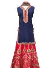 Load image into Gallery viewer, Navy Blue &amp; Red Punjabi Suit
