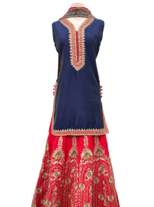 Navy Blue & Red Punjabi Suit