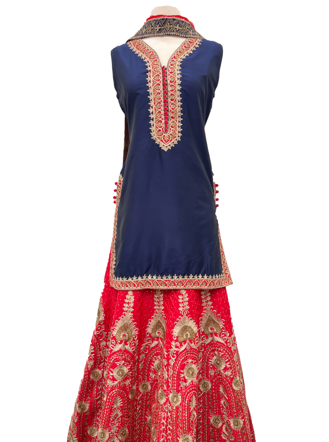 Navy Blue & Red Punjabi Suit