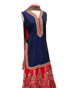 Navy Blue & Red Punjabi Suit