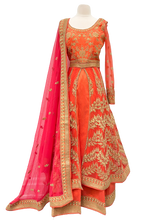 Load image into Gallery viewer, Orange Lehenga wit Anarkali Style Top
