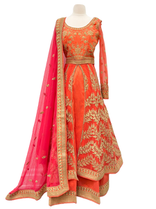 Orange Lehenga wit Anarkali Style Top