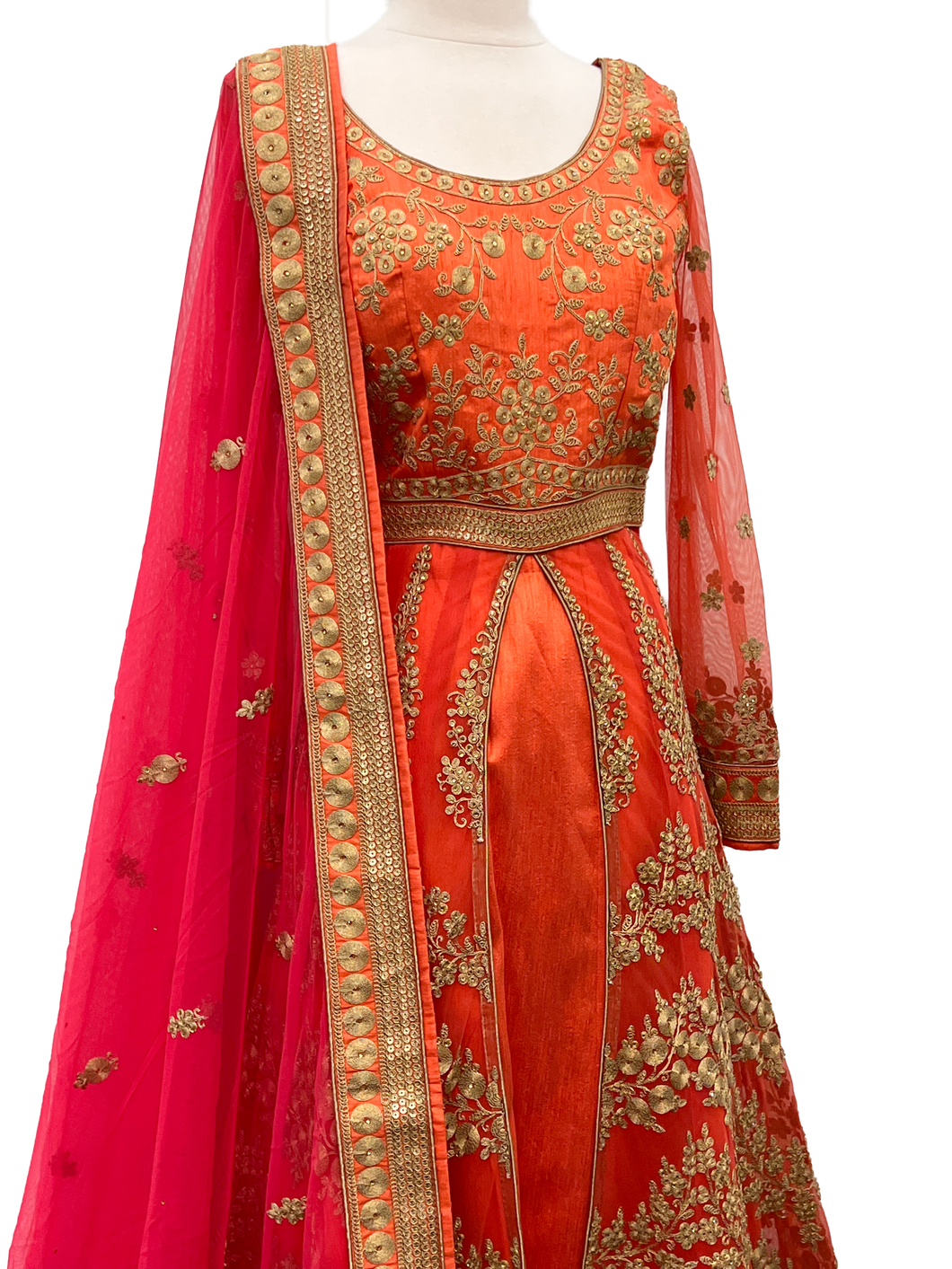 Orange Lehenga wit Anarkali Style Top