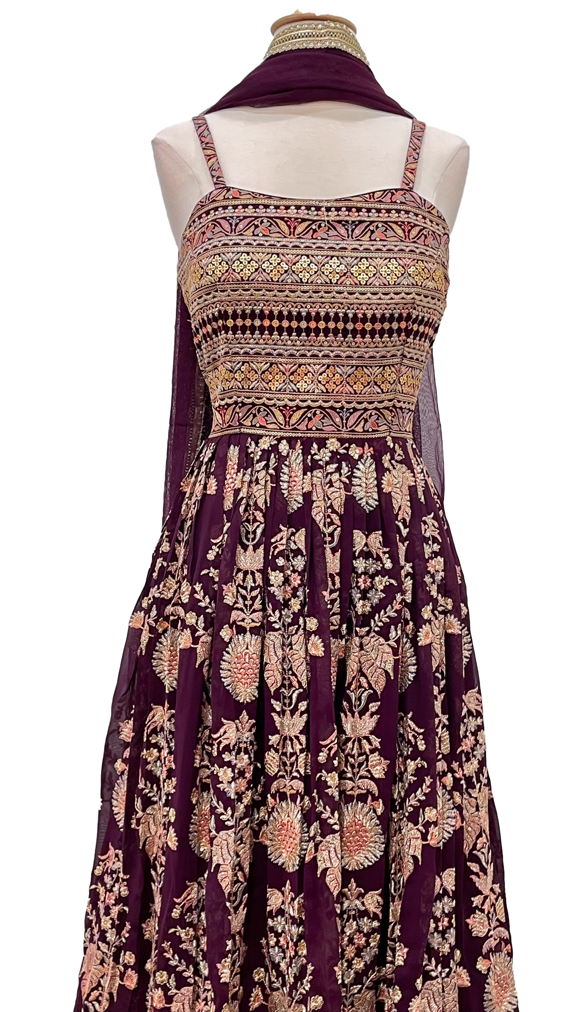 Maroon &amp; Gold Georgette Gown