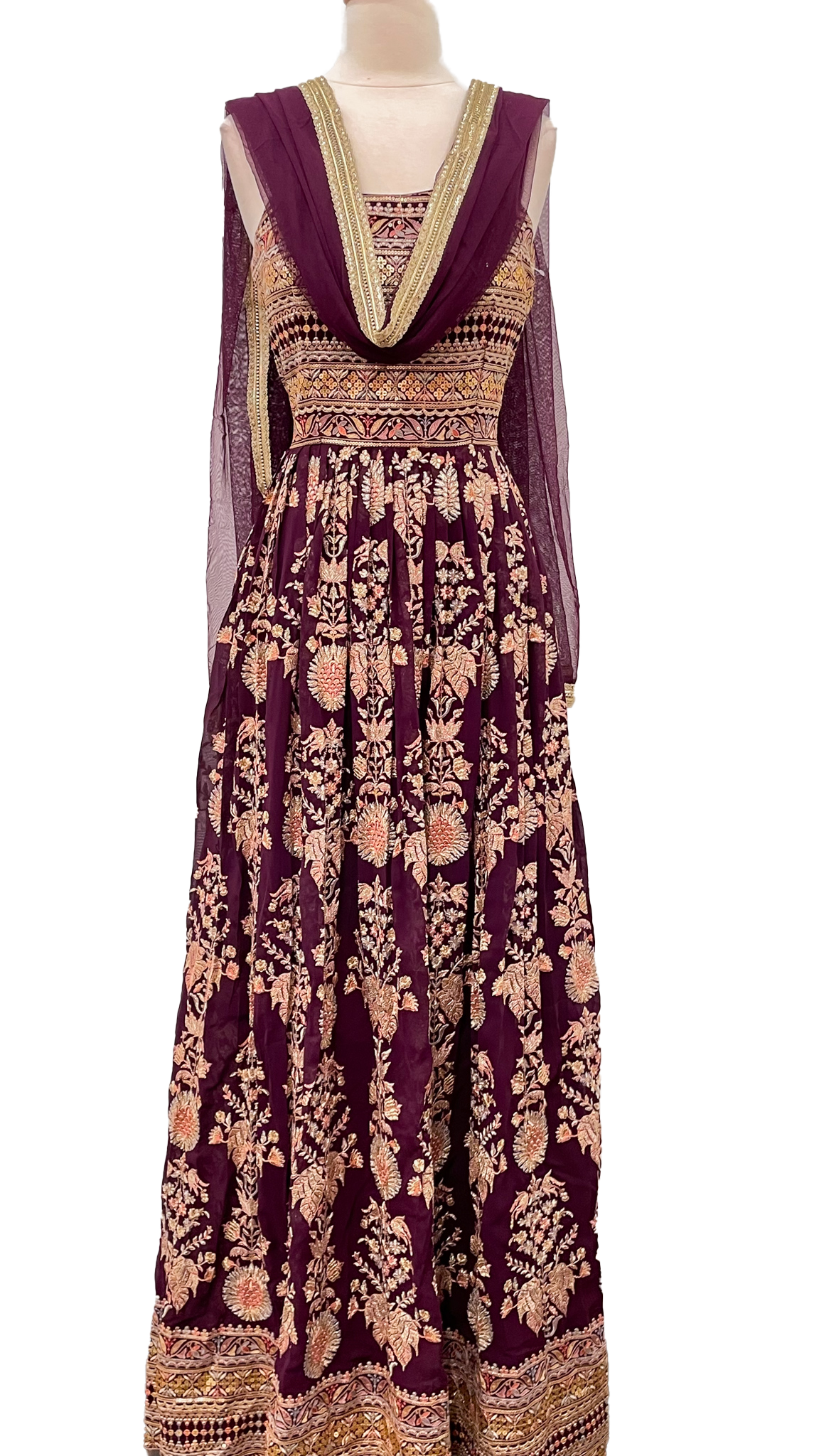 Maroon &amp; Gold Georgette Gown