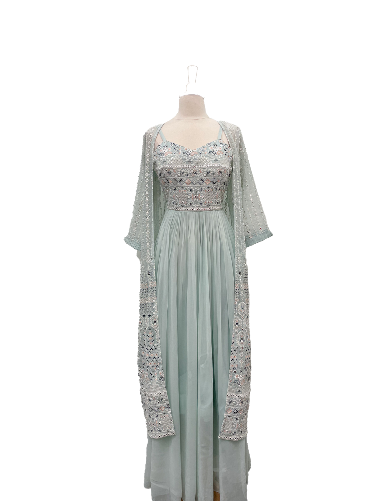 Pale Blue Georgette Gown with Long Sleeve Jacket