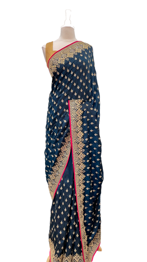 Navy blue saree with golden border hot sale