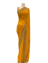 Load image into Gallery viewer, Yellow Georgette Saree with Gold Border
