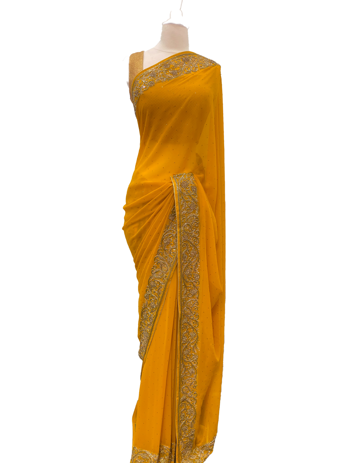 Yellow Georgette Saree with Gold Border