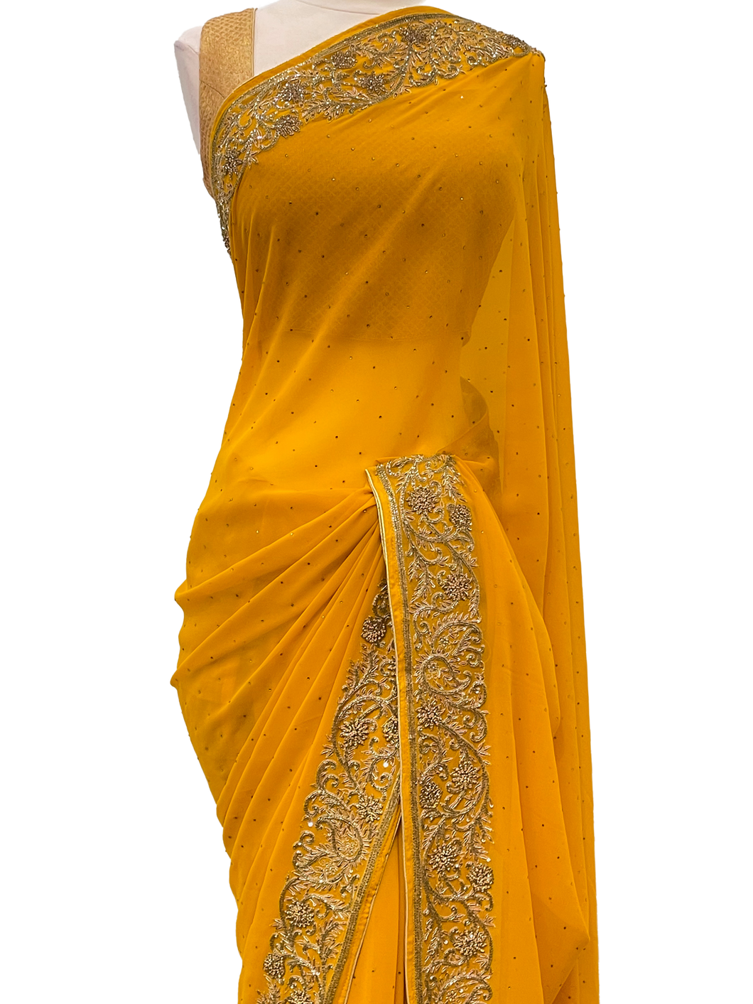 Yellow Georgette Saree with Gold Border