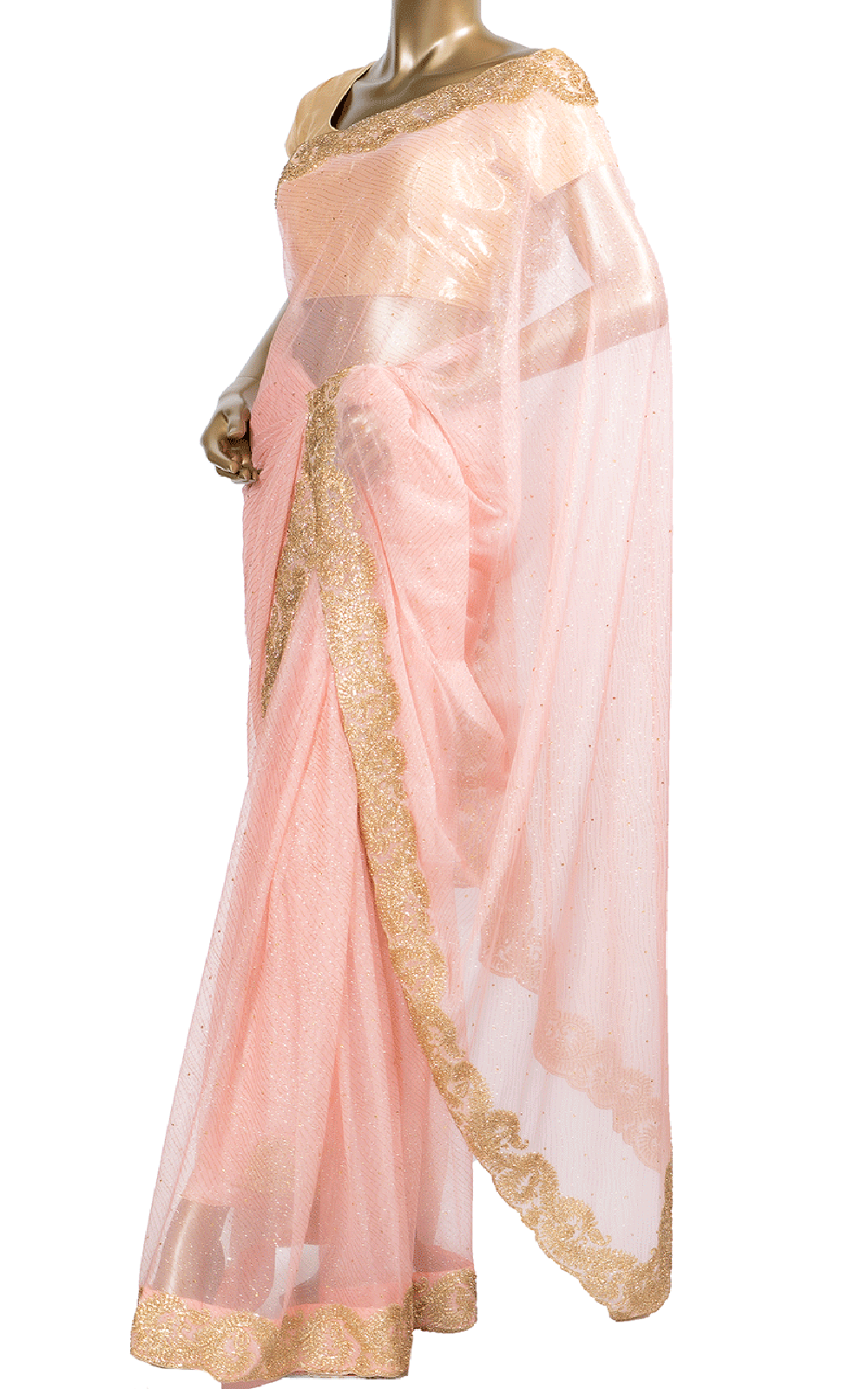 Baby Pink Saree with Gold Stone Border