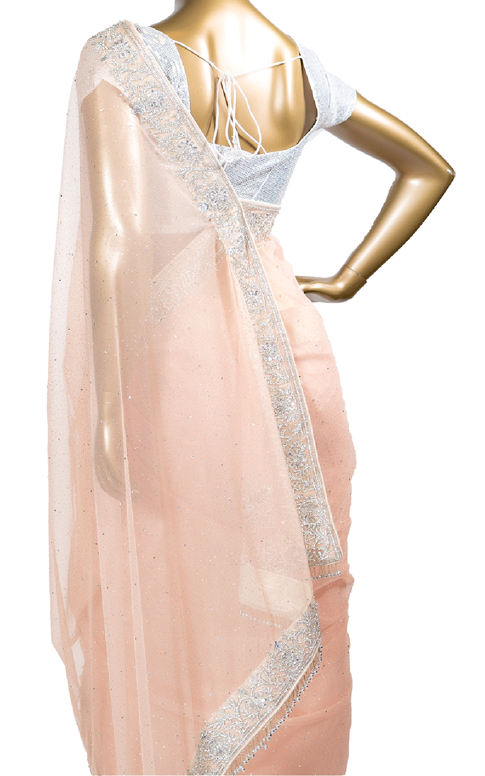 Baby Pink Shimmer Net Stone Saree