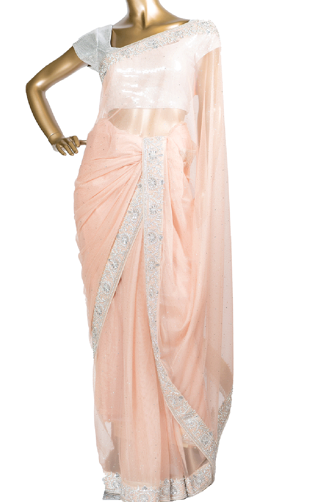 Baby Pink Shimmer Net Stone Saree