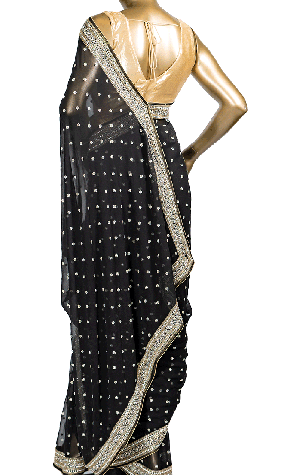 Black Saree with Pearl and Cut Dana Embroidery