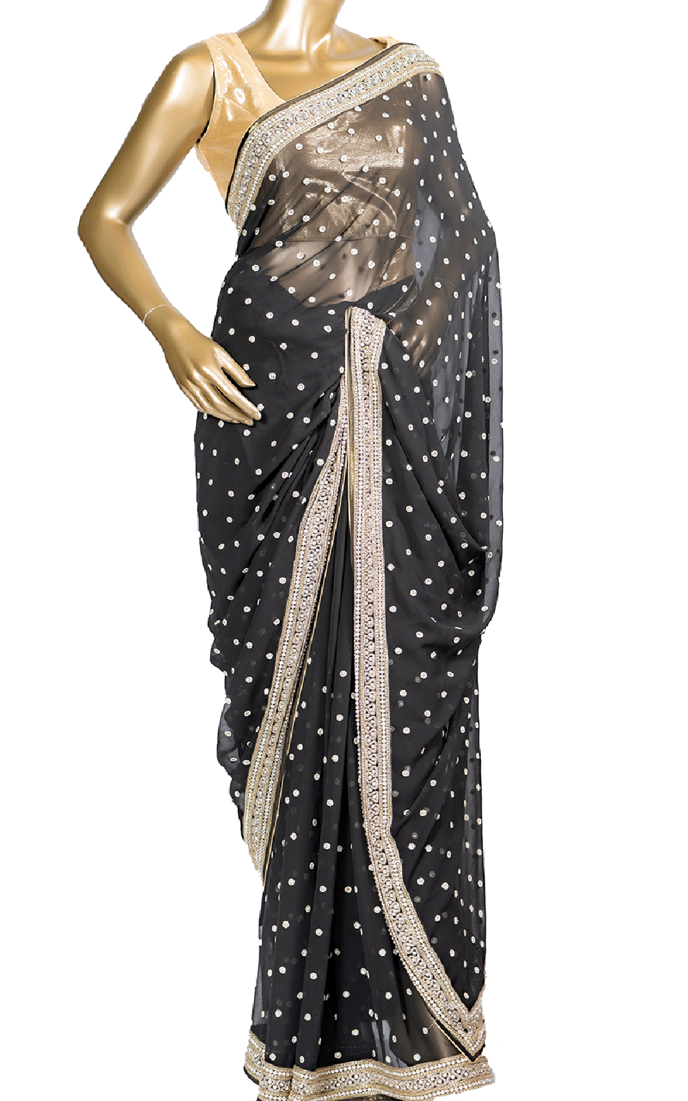 Black Saree with Pearl and Cut Dana Embroidery