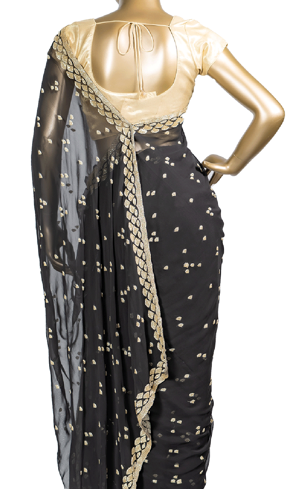Black Saree with Pearl and Stone Embroidery