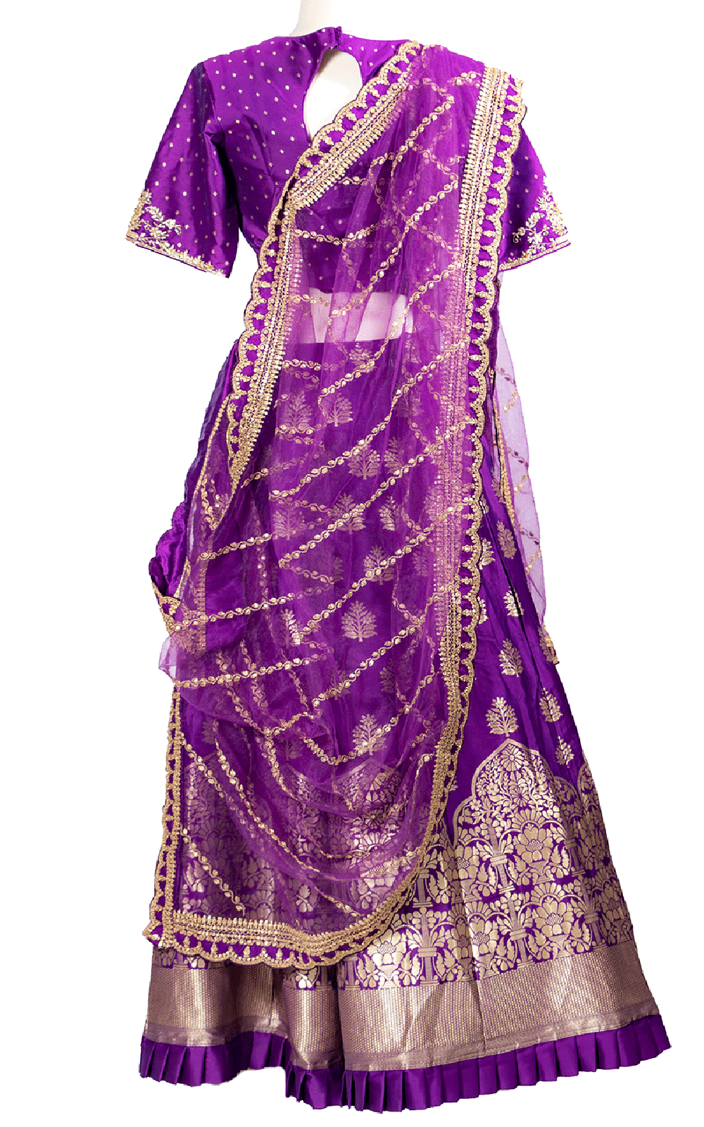 Purple Brocade Lehenga with Striped Dupatta