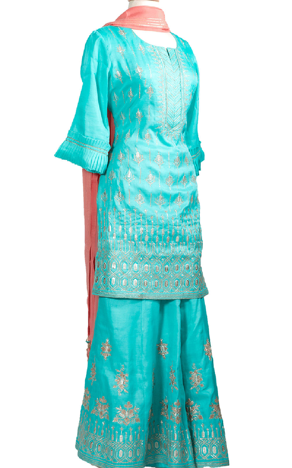 Turquoise Plazzo with Ruffled Sleeves
