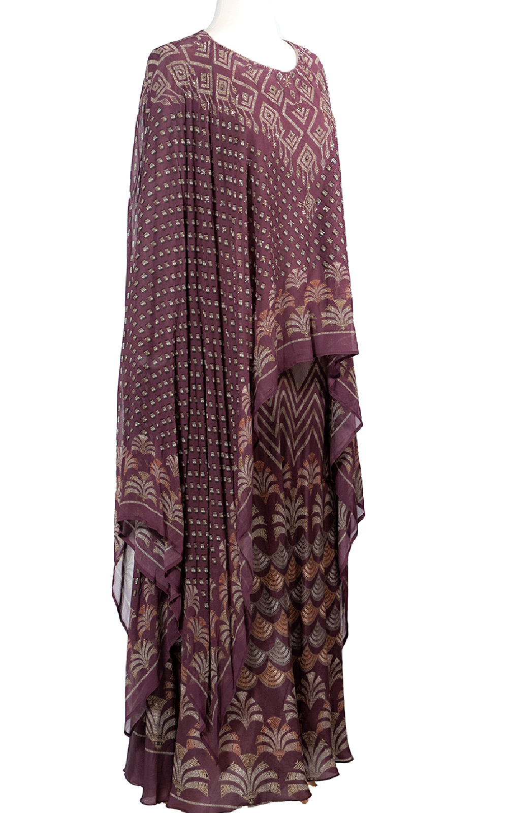 Mauve Printed Swarovski Cape Gown