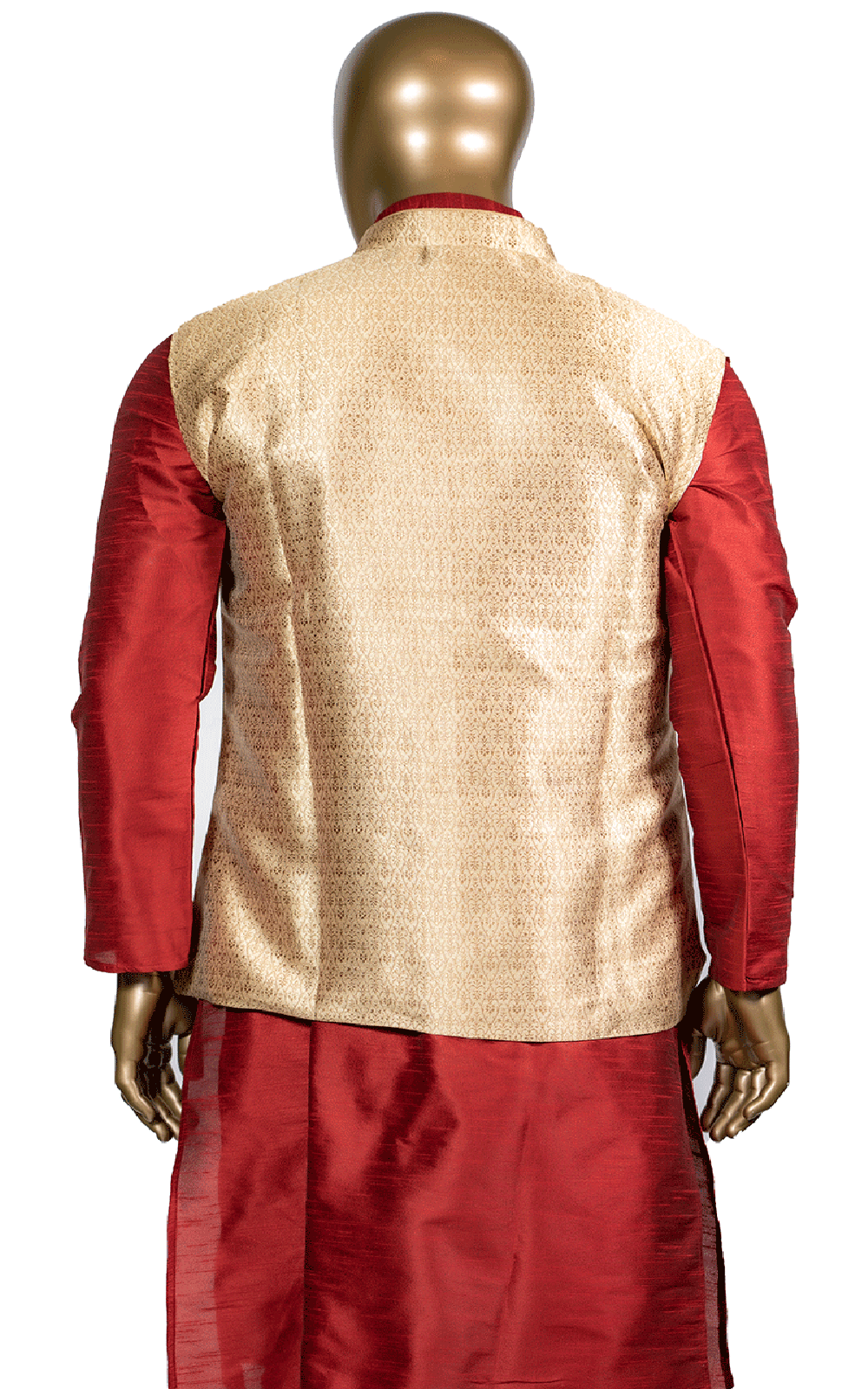 Red Kurta Pajama with Gold Brocade Vest