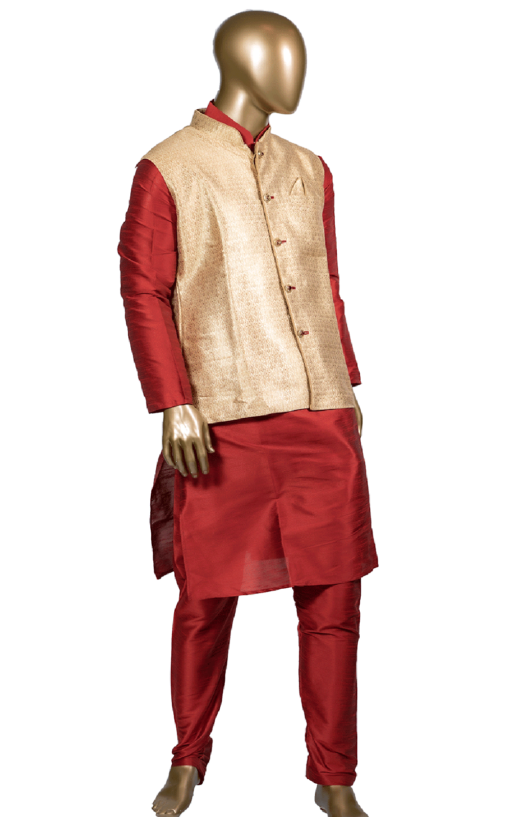 Red Kurta Pajama with Gold Brocade Vest Frontier Heritage