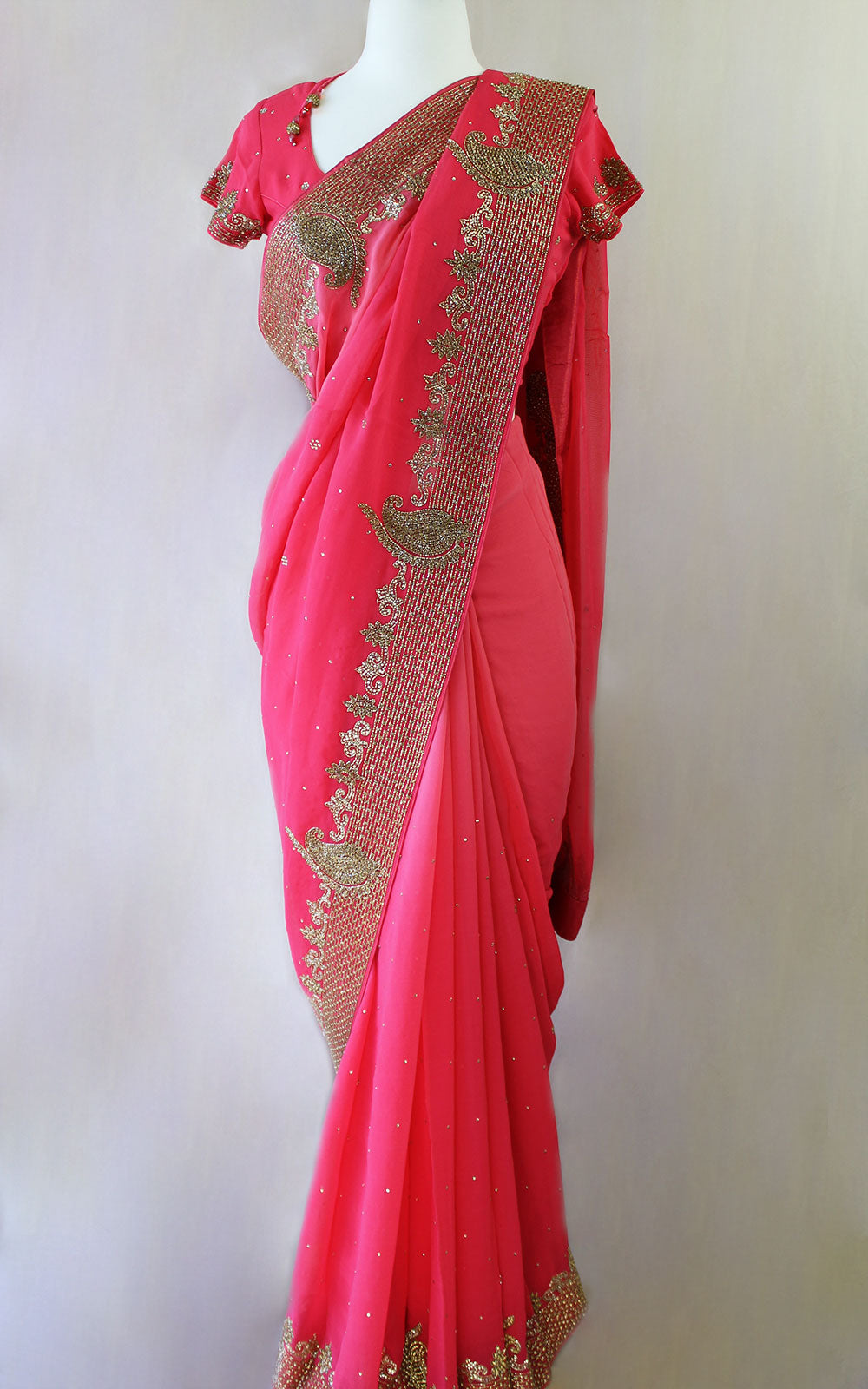 Pink Satin Saree With Heavy Stone Work On The Borders In A Floral Design |  Satin saree, Sari, Saree look