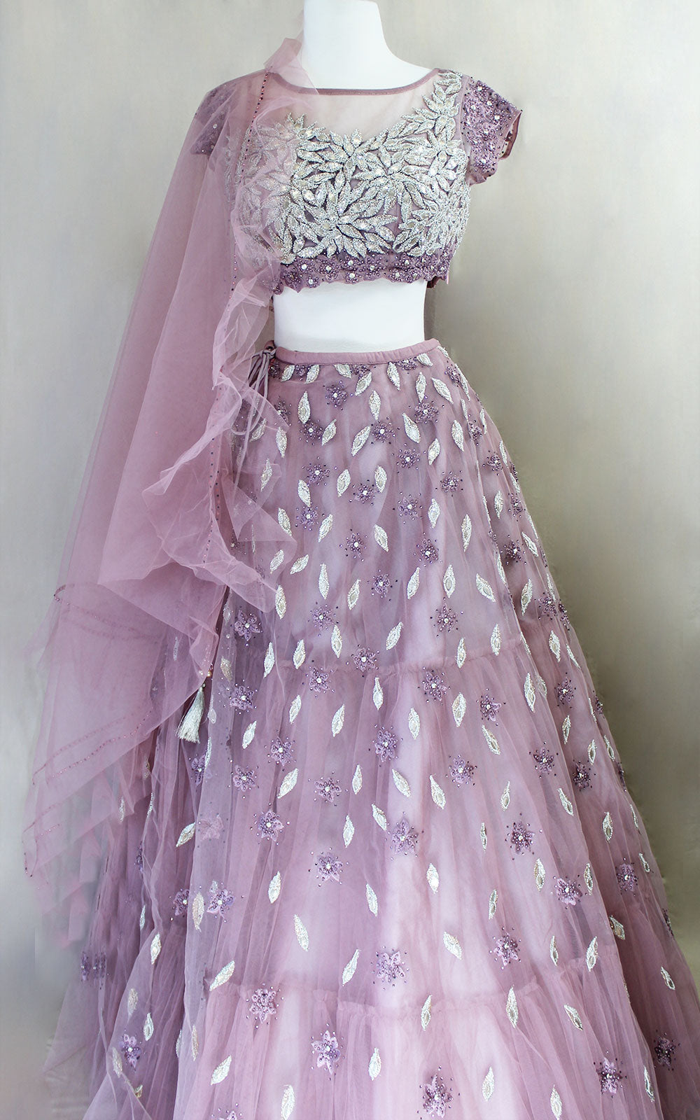 Dusty Lilac Pearl and Sequins Lehenga