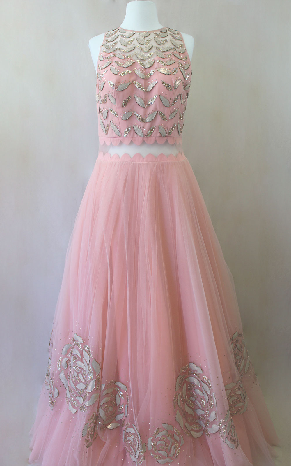 Net Designer Gown in Pink - Kids Wear