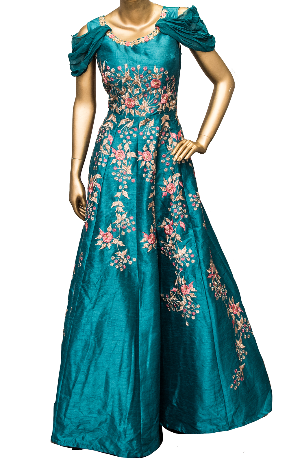 Rama Green Thread Floral Gown