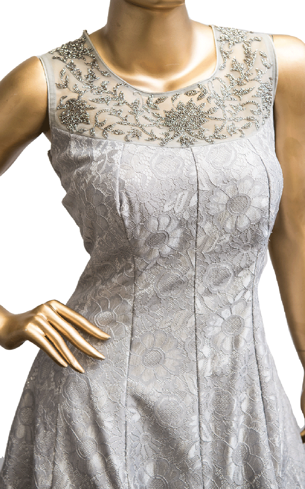 Grey Floral Lace Gown