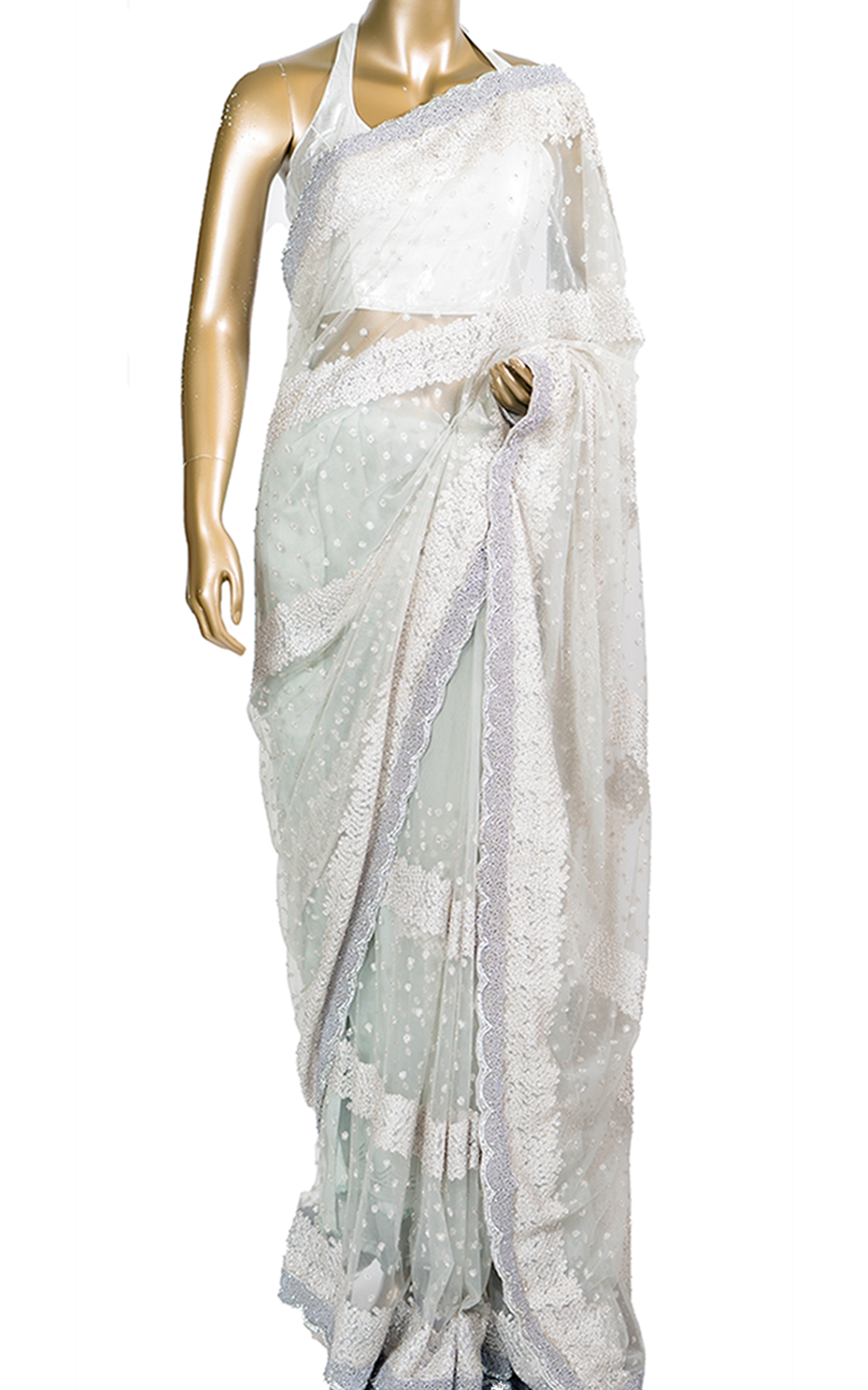 Grey Saree with Pearl and Thread Border