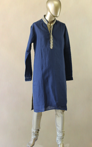 Navy Blue Linen Thread Kurta Pajama