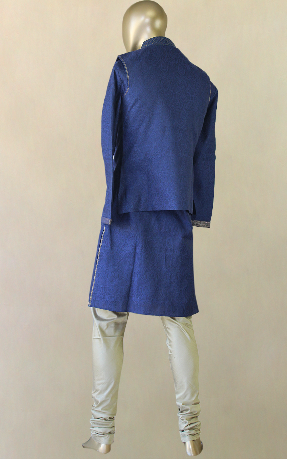 Blue Jacquard Thread Vest and Kurta Pajama